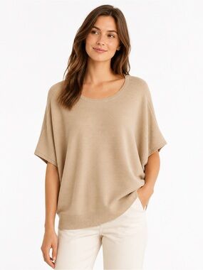Quince Women L Organic Cotton Cashmere Dolman Sweater Heather Oatmeal